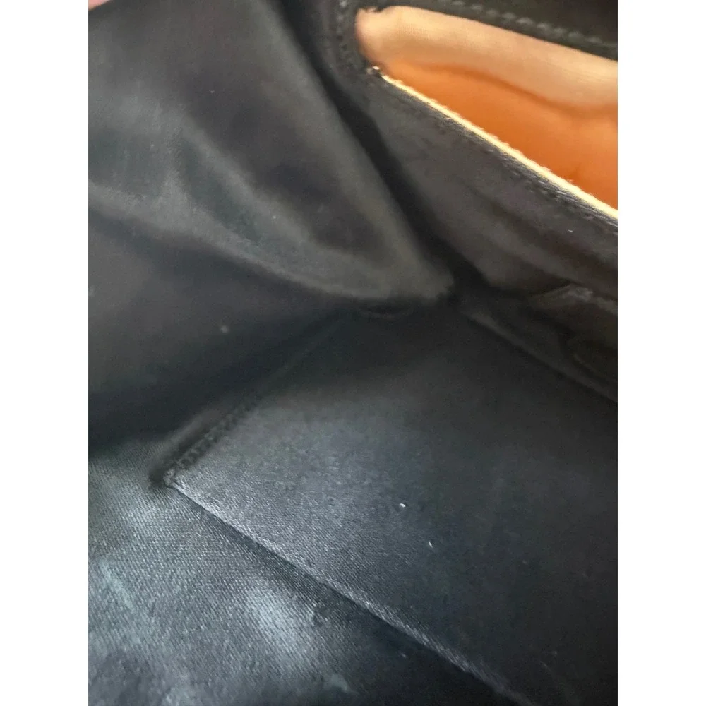 Lederer de Paris Vintage Black Pleated Silk Envelope Clutch Brown Leather Trim